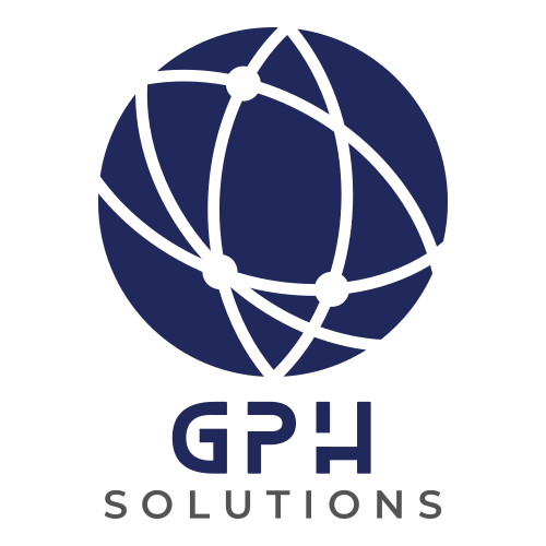 Logo of GPH Solutions, showcasing interconnected gears and components in blue and grey, symbolizing their expertise in engineered components and assemblies with global sourcing and supply to The Netherlands and Europe countries.